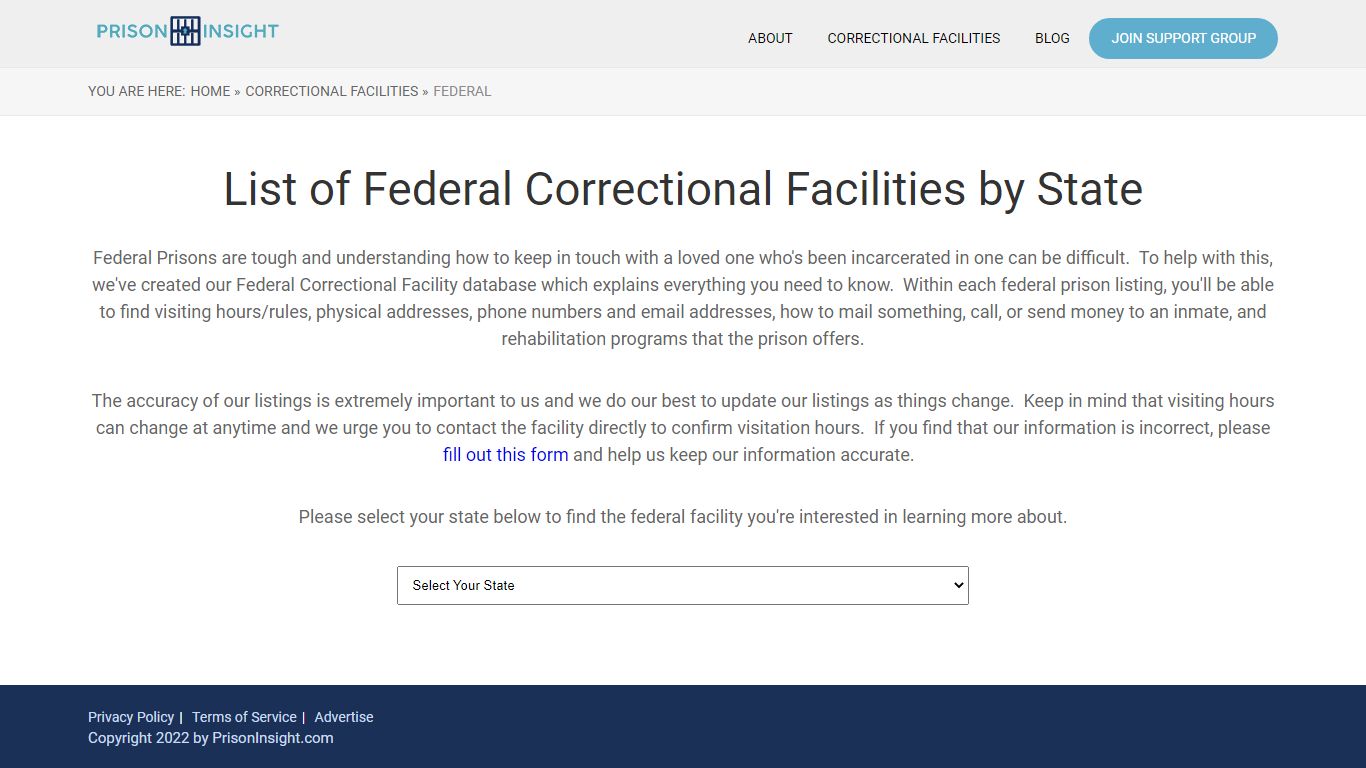 List of Federal Correctional Facilities by State - Prison Insight